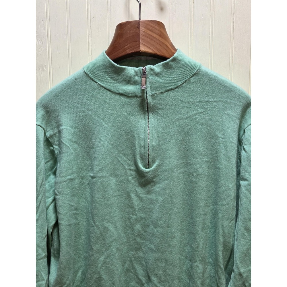 Peter Millar Sweater Mens XL Green Quarter Zip Mock Neck Lightweight Pullover